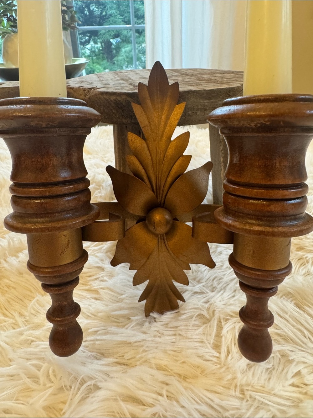MCM Wooden Double Wall Sconce Candle Holder - Picture 2 of 8